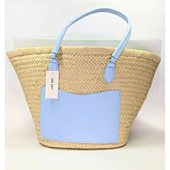 On 34th Isabellaa Women's Straw Medium Drawstring Tote Blue Floral (MSRP $130) - Picture 5 of 5